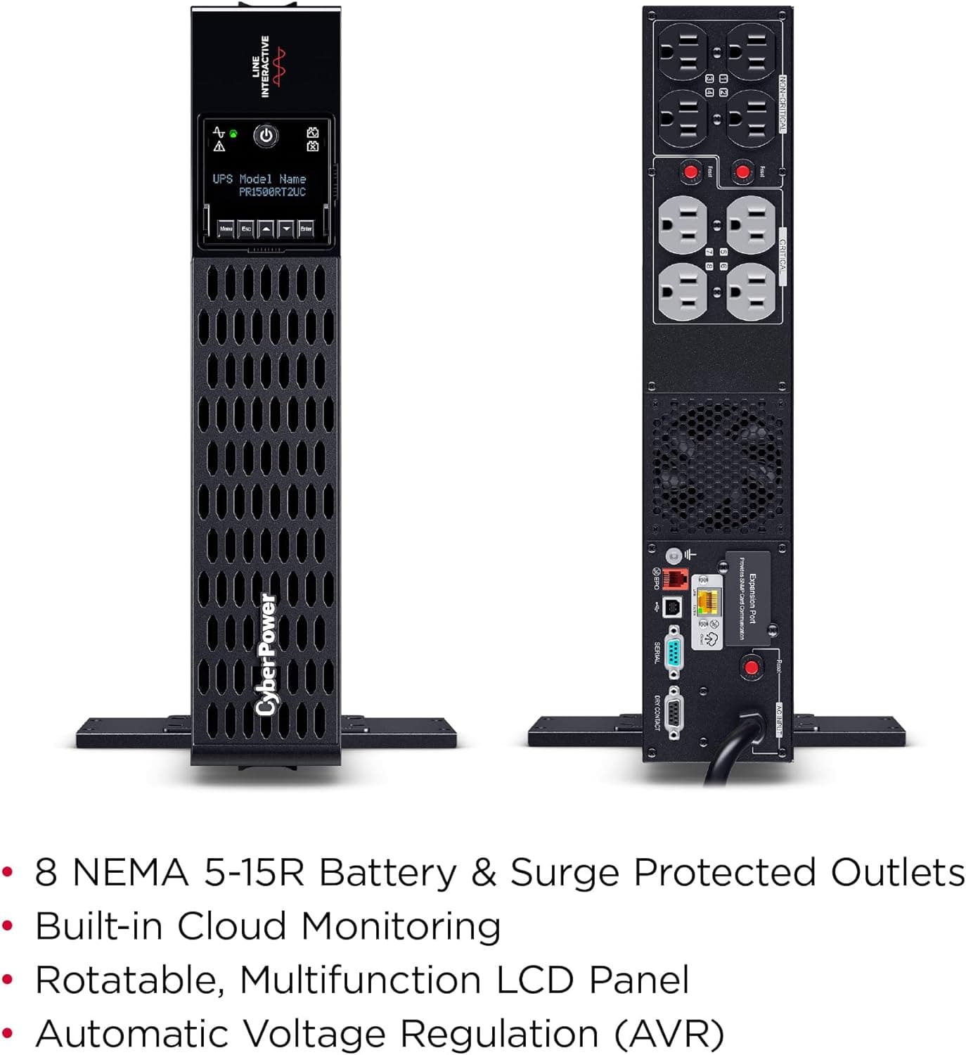 CyberPower Smart App Sinewave UPS Battery Backup and Surge Protector, 1500VA/1500W, 8 Outlets, 2U Rack/Tower - Certified Refurbished