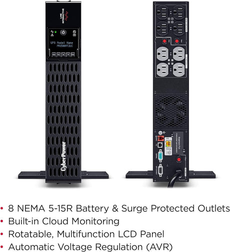 CyberPower Smart App Sinewave UPS Battery Backup and Surge Protector, 1500VA/1500W, 8 Outlets, 2U Rack/Tower - Certified Refurbished