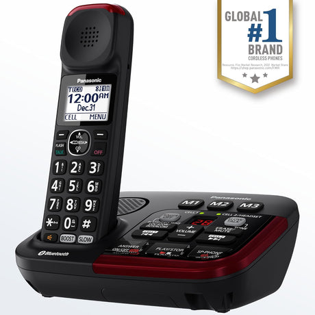 Panasonic Amplified Cordless Phone, 40dB Boost, 100dB Ringer, Hearing Aid Compatible, Link2Cell, 1 Handset, Black - Certified Refurbished