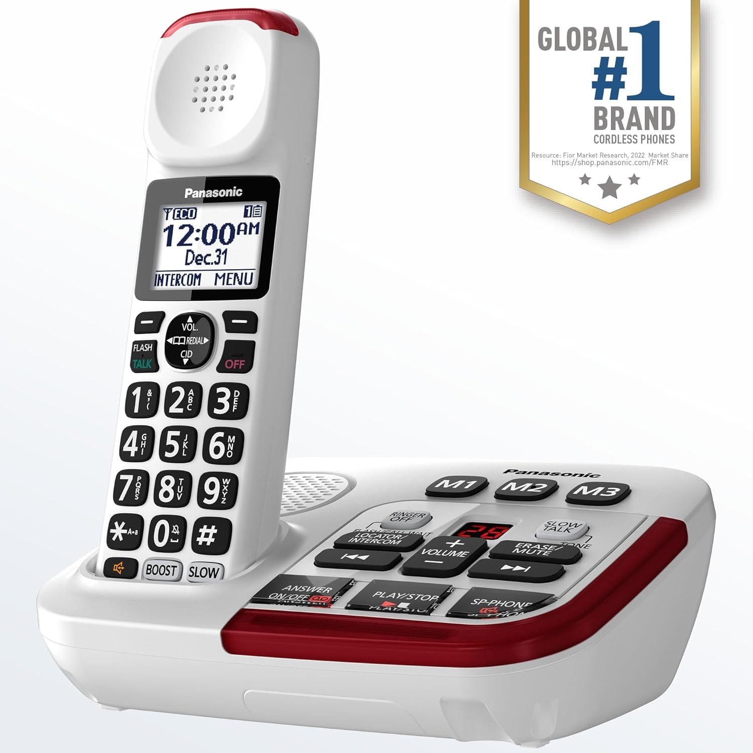 Panasonic Amplified Cordless Phone, 40dB Boost, 100dB Ringer, Hearing Aid Compatible, 1 Handset, White - Certified Refurbished