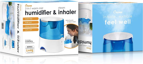 Crane 0.5 Gal Steam Inhaler & Warm Mist Humidifier, Bedroom Sinus Vaporizer, HSA/FSA Eligible, Blue/White