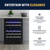 Newair 24" Built-in Dual Zone Wine Fridge, 46 Bottles, Black - Certified Refurbished