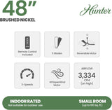 Hunter Fan 48 Inch Low Profile Ceiling Fan with LED Light Kit and Remote Control, Brushed Nickel - Certified Refurbished