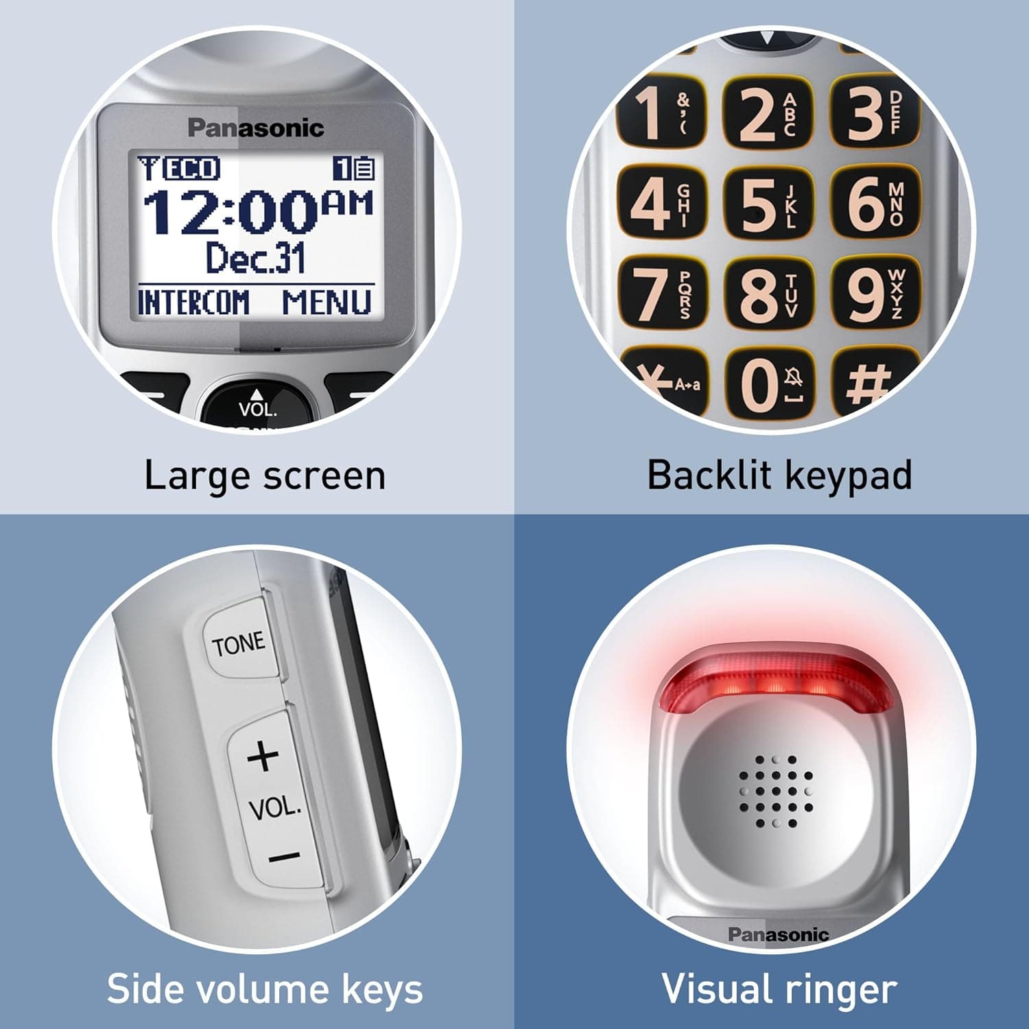 Panasonic Amplified Cordless Phone, Digital Answering Machine, 1 Handset, Silver - Certified Refurbished