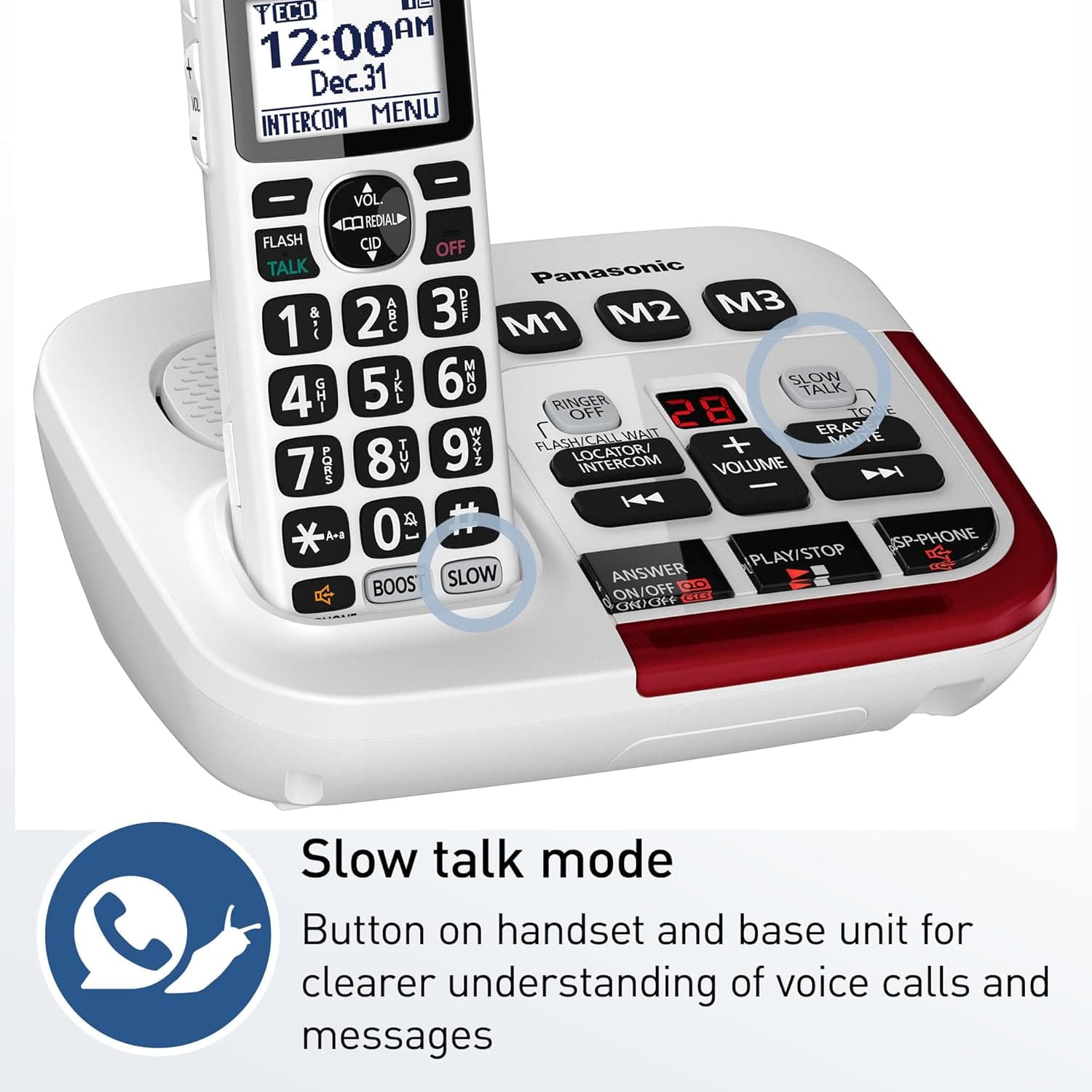 Panasonic Amplified Cordless Phone, 40dB Boost, 100dB Ringer, Hearing Aid Compatible, 1 Handset, White - Certified Refurbished