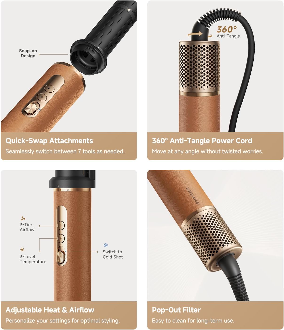 Dreame AirStyle Pro 7-in-1 Hair Styler & High-Speed Dryer, Snap-On Attachments, Curling, Smoothing, Volumizing, Fast Drying, Frizz Control, Cool Shot