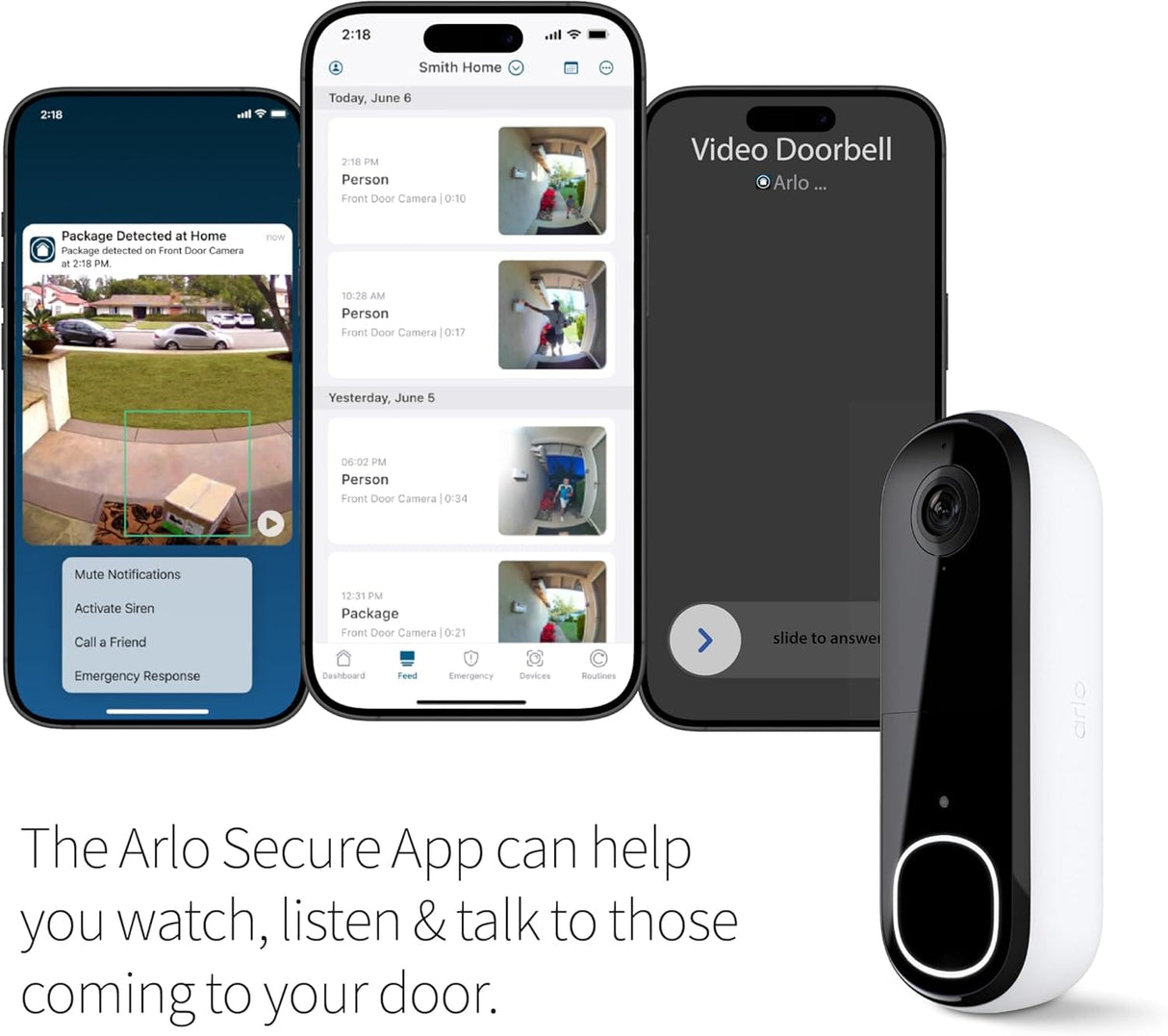 Arlo Video Doorbell 2nd Gen 2K, White - Certified Refurbished