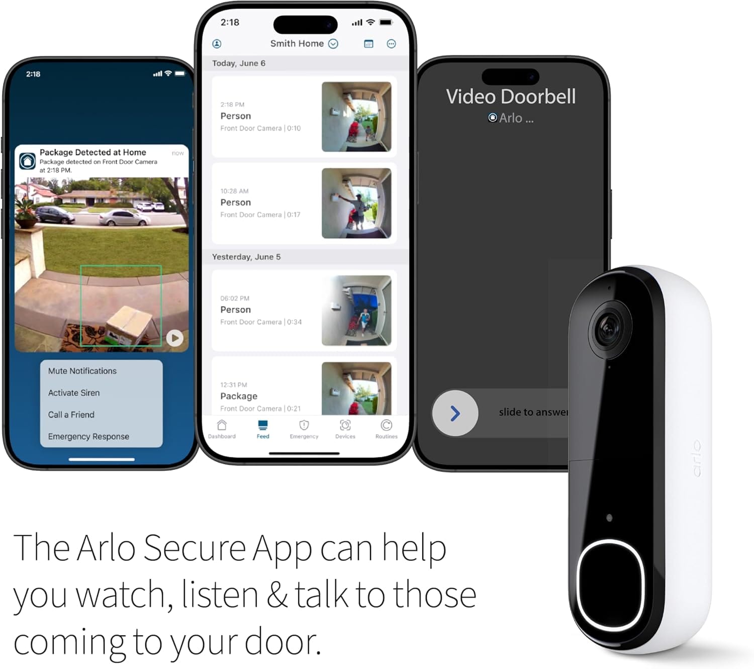 Arlo Video Doorbell 2nd Gen 2K, White - Certified Refurbished