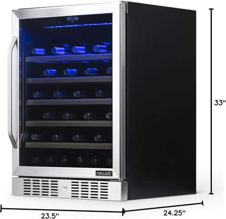 Newair 24" Built-In Wine Fridge with Beech Wood Shelves, 52 Bottles, Stainless Steel  - Certified Refurbished