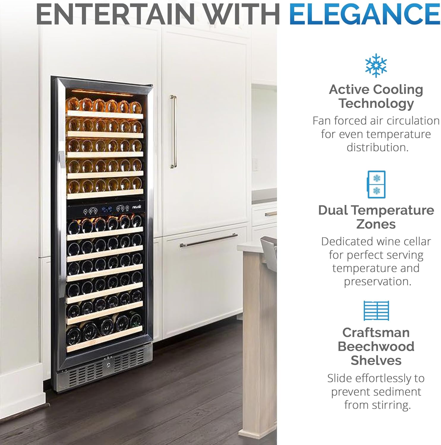 Newair Built-in Dual Zone Wine Fridge, 116 Bottles, Black - Certified Refurbished