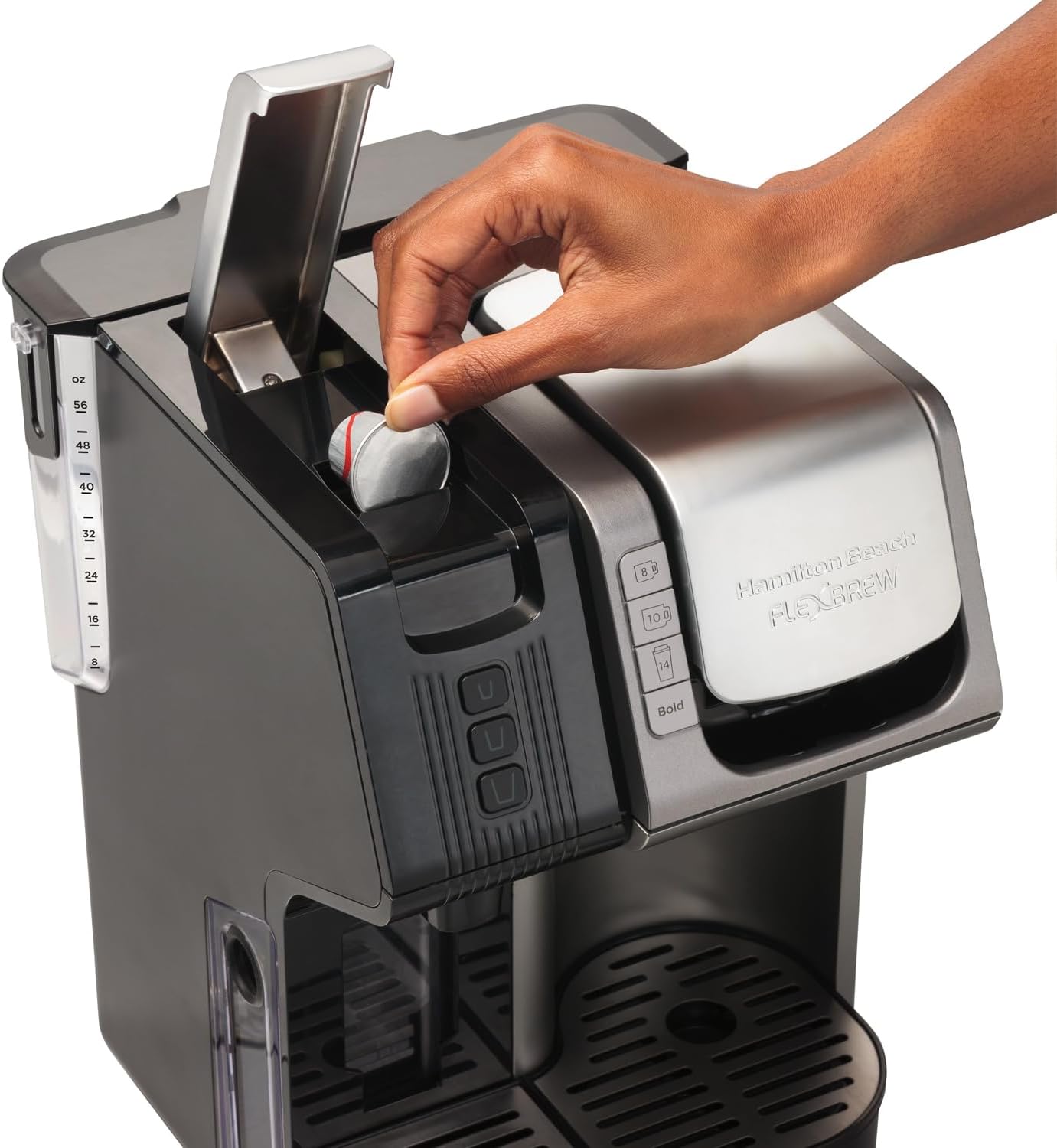 Hamilton Beach FlexBrew Trio 2-Way Coffee Maker, K-Cup & Grounds Compatible, 12-Cup & Espresso Brewing, 56oz. Removable Reservoir, Black