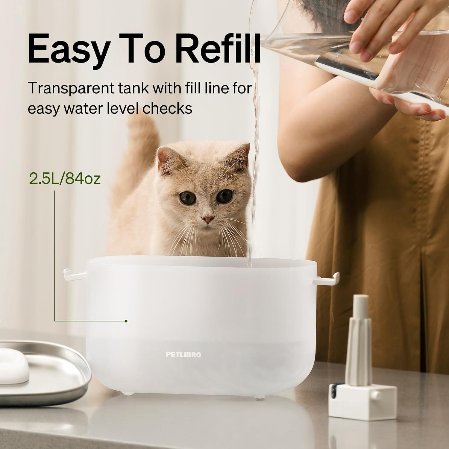 Petlibro Cat Water Fountain with Wireless Pump, 2.5L/84oz with Two Flow Modes, White - Certified Refurbished