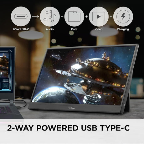 ViewSonic 16" 1080p IPS Portable Gaming Monitor, 144Hz, USB C, Mini HDMI, Black - Certified Refurbished