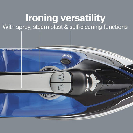 Hamilton Beach Clothing Iron, Steam Iron for Clothes with Stainless Steel Soleplate & Retractable Cord, Black - Certified Refurbished