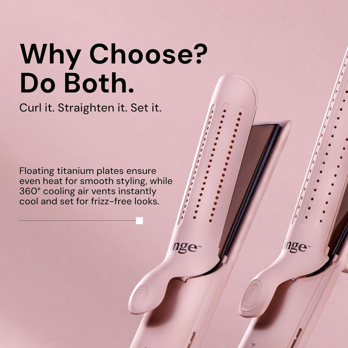 L'ange Hair Le Duo Grande 360° Airflow Styler, 2-in-1 Curling Wand & Flat Iron, Cooling Vents, Adjustable Temp, Blush