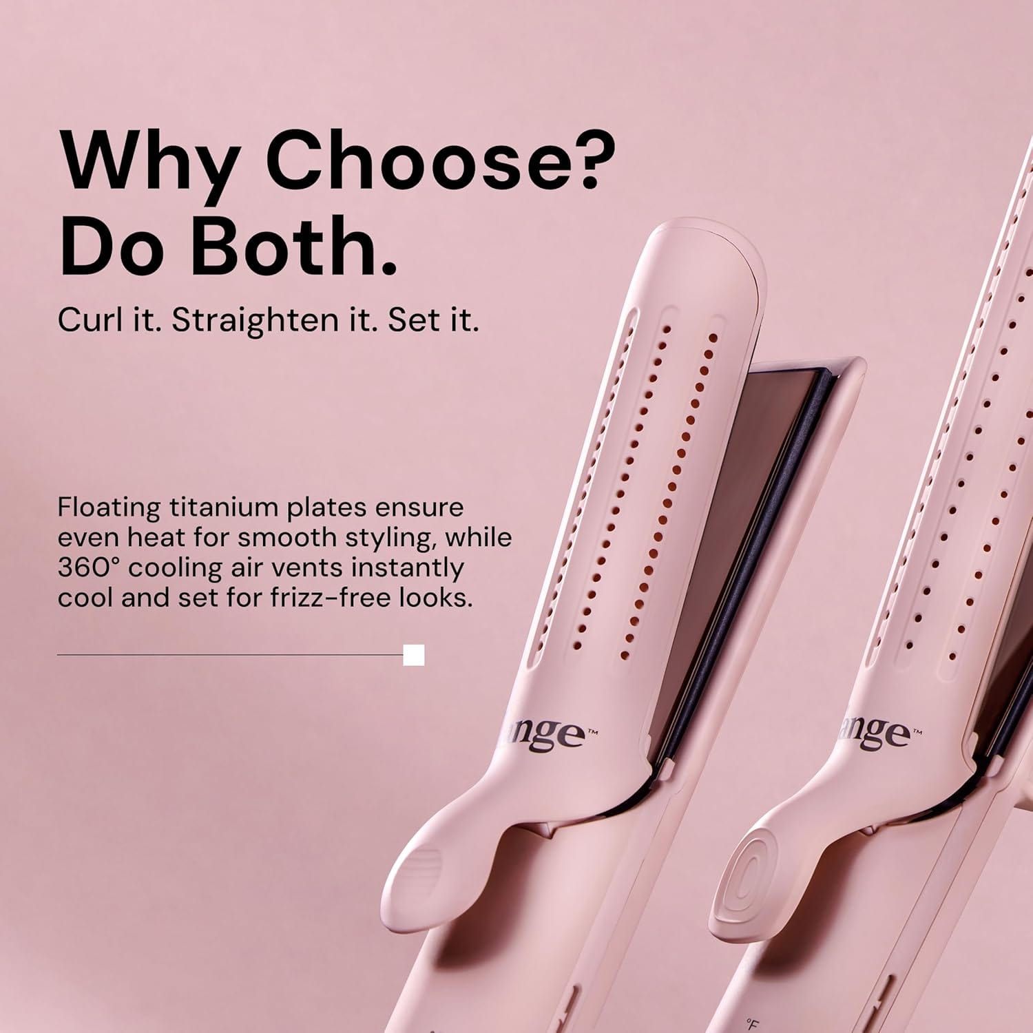 L'ange Hair Le Duo Grande 360° Airflow Styler, 2-in-1 Curling Wand & Flat Iron, Cooling Vents, Adjustable Temp, Blush