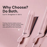 L'ange Hair Le Duo Grande 360° Airflow Styler, 2-in-1 Curling Wand & Flat Iron, Cooling Vents, Adjustable Temp, Blush