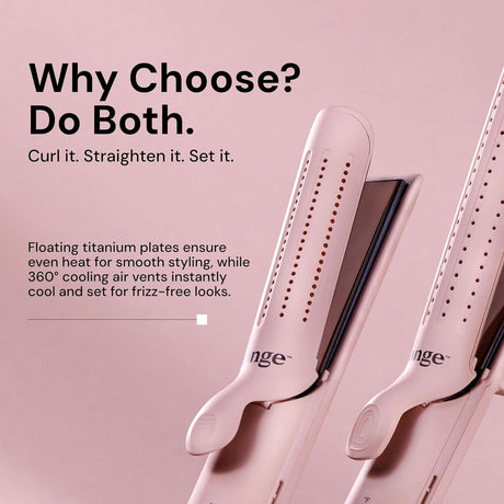 L'ange Hair Le Duo Grande 360° Airflow Styler, 2-in-1 Curling Wand & Flat Iron, Cooling Vents, Adjustable Temp, Blush