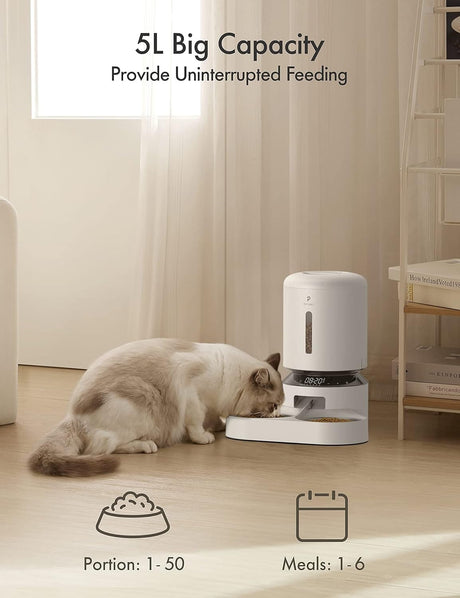 PETLIBRO Granary 5L Automatic Pet Feeder, Double Food Tray, White - Certified Refurbished