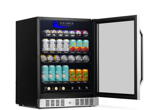 Newair 24" Built-in Beverage Fridge with Triple-Pane Glass, 177 Cans, Stainless Steel - Certified Refurbished