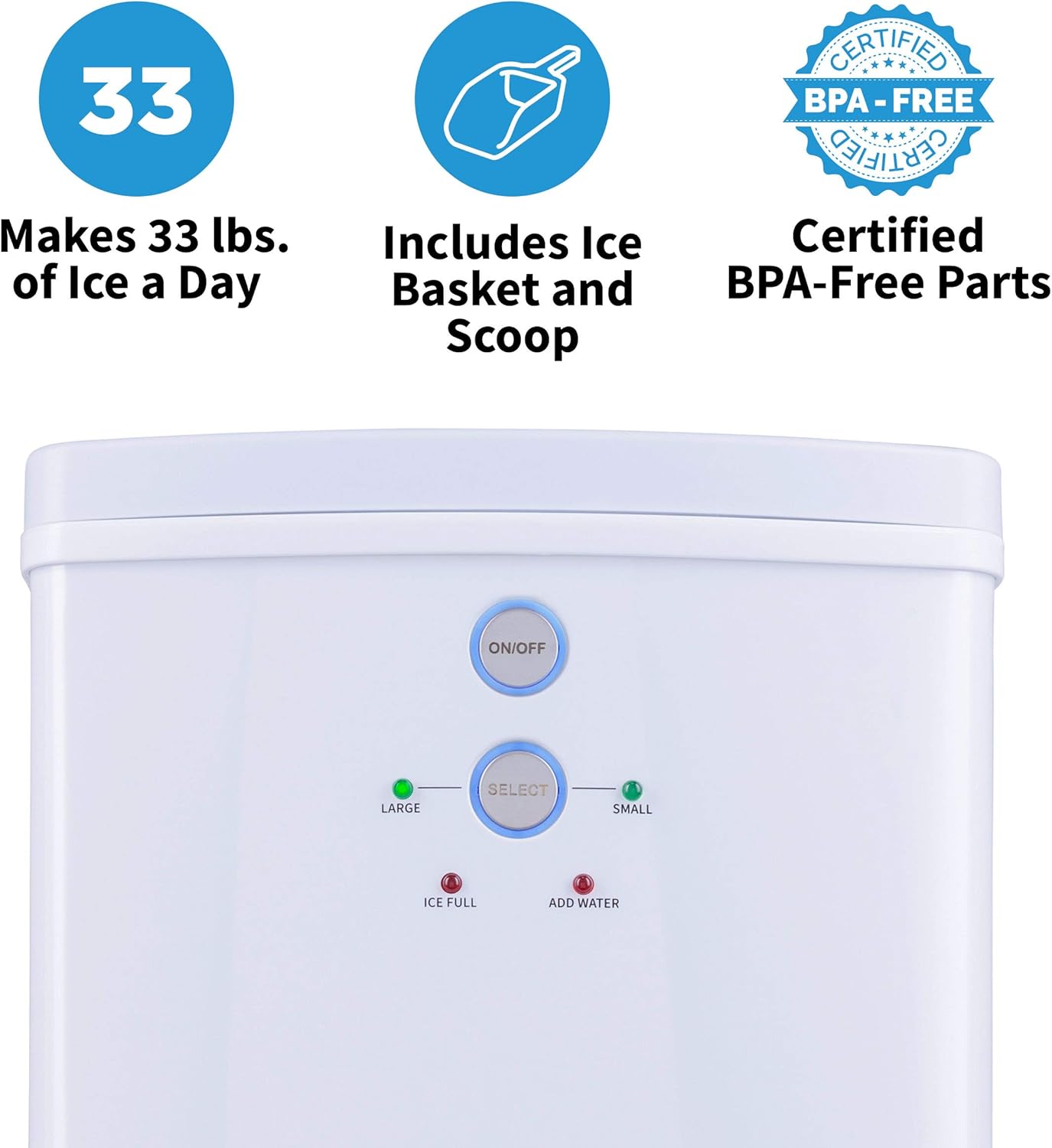Newair Portable Ice Maker with 2 Ice Sizes, 33 lbs of Ice a Day, White - Certified Refurbished