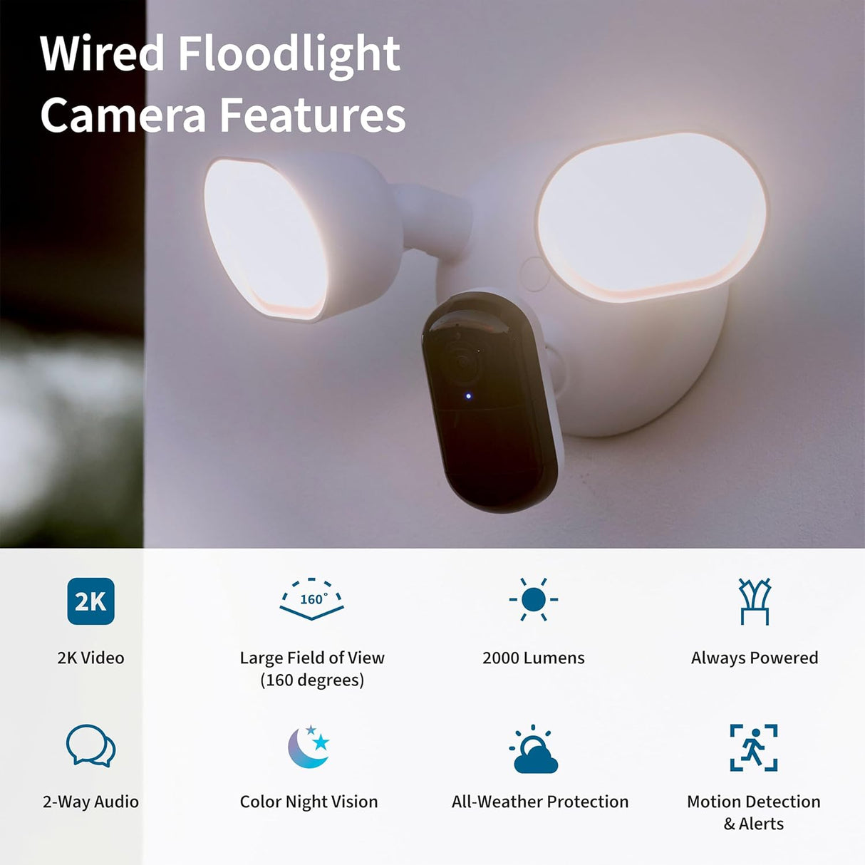 Arlo Wired Floodlight Security Camera, White - Certified Refurbished