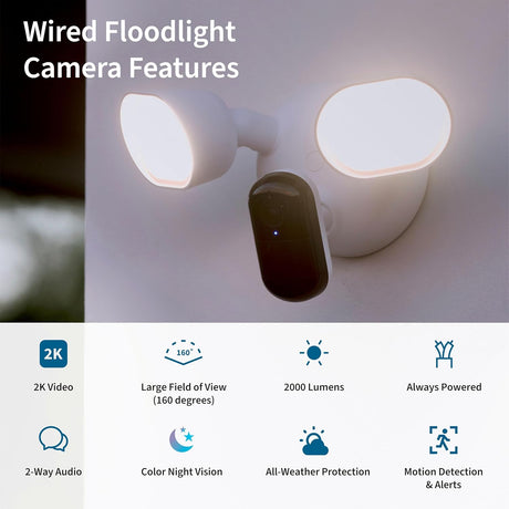 Arlo Wired Floodlight Security Camera, White - Certified Refurbished