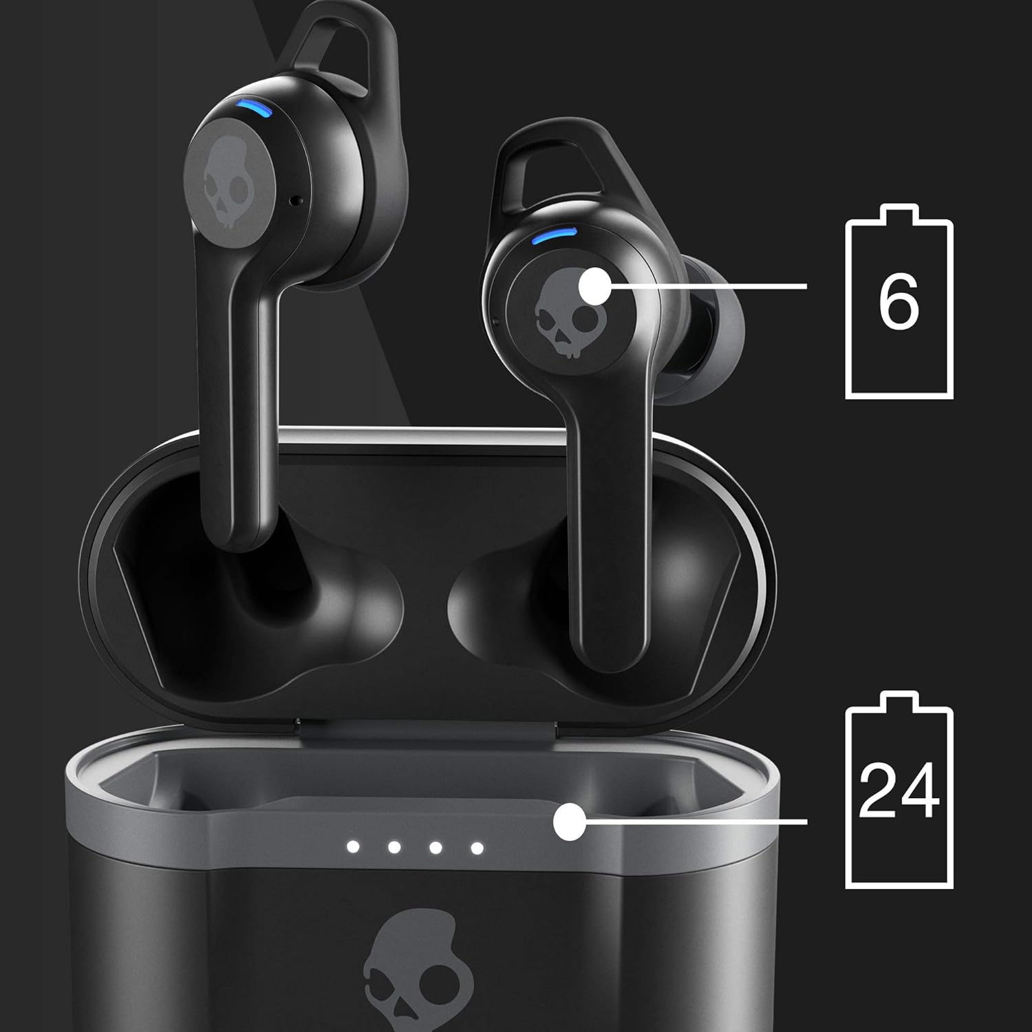 Skullcandy Indy Evo In-Ear Wireless Earbuds, 30 Hr Battery, Microphone, Works with iPhone Android and Bluetooth Devices, Black