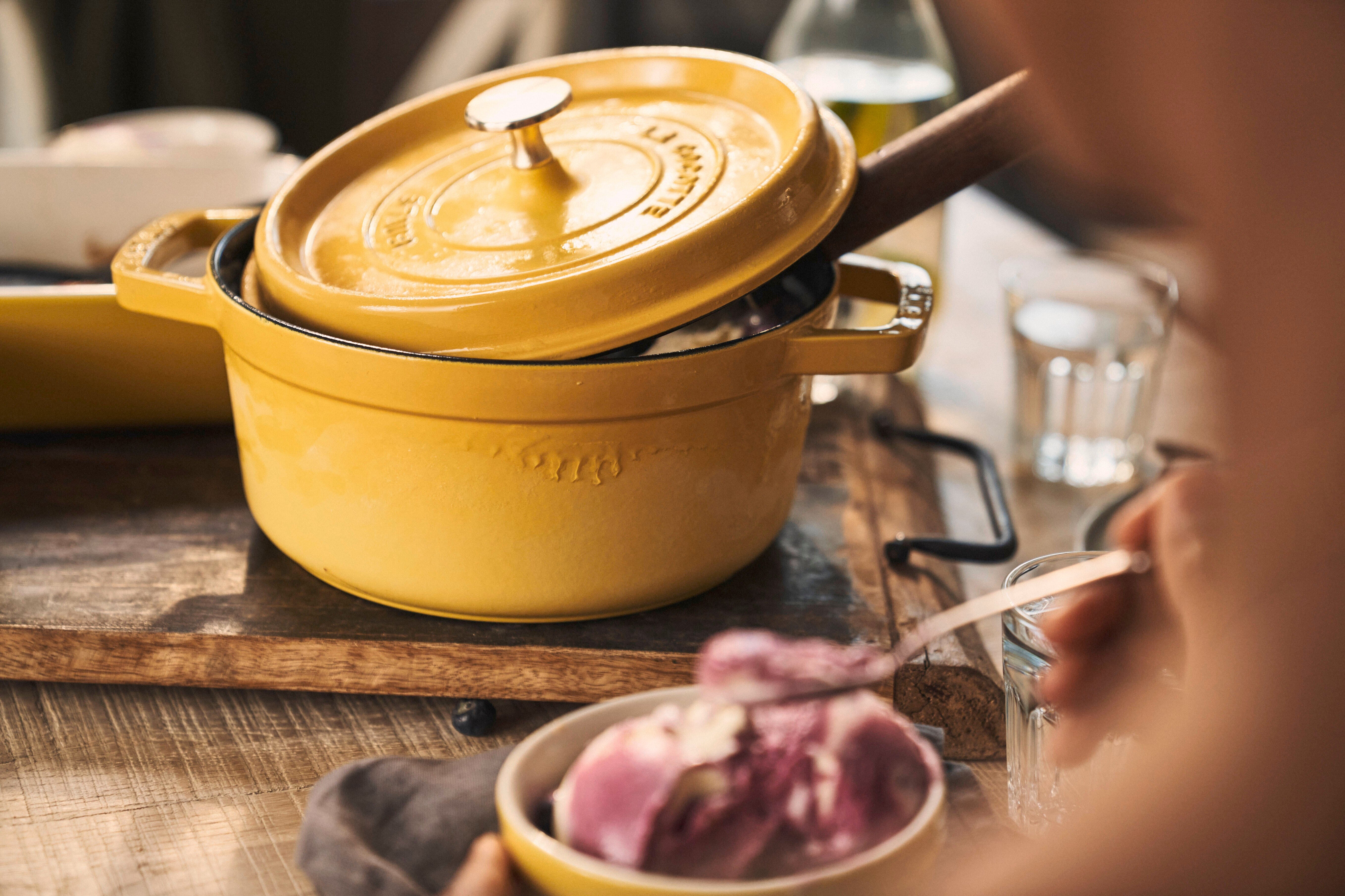 Staub Cast Iron Round Cocotte, Dutch Oven, 5.5-quart, serves 5-6, Made in France, Citron