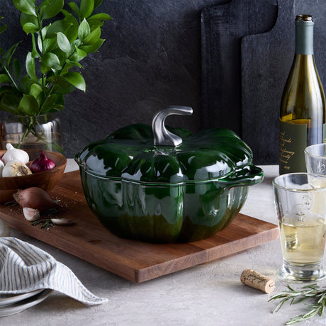 Staub Cast Iron 3.5-qt Pumpkin Cocotte with Stainless Steel Knob - Basil