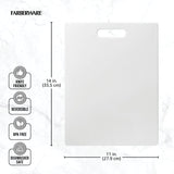 Farberware Large Cutting Board, Dishwasher- Safe Plastic Chopping Board for Kitchen with Easy Grip Handle, 11x14, White