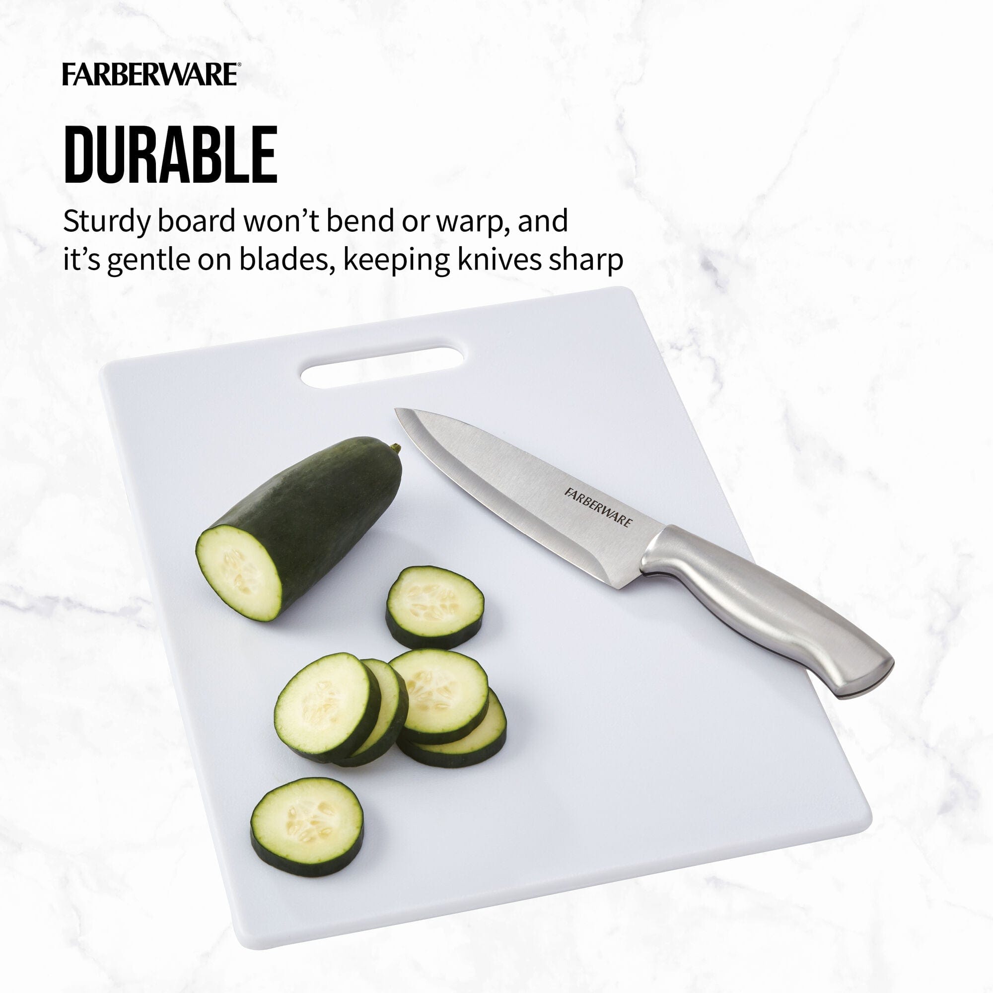 FARBERWARE Large Cutting Board, Dishwasher- Safe Plastic Chopping Board for Kitchen with Easy Grip Handle, 11in by 14in, White