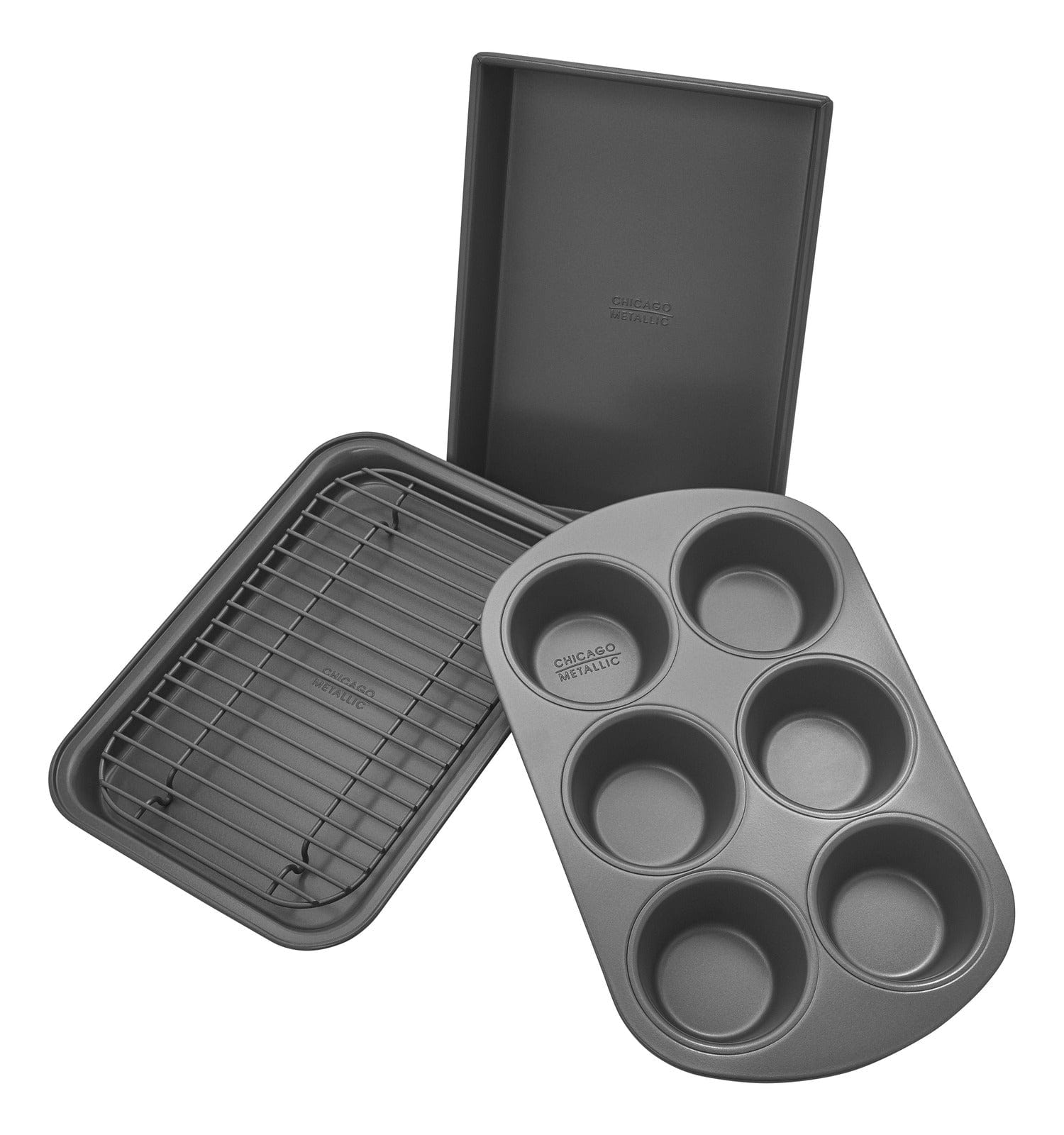 Chicago Metallic Non-Stick Toaster Oven Bakeware Set, 4-Piece, Carbon Steel