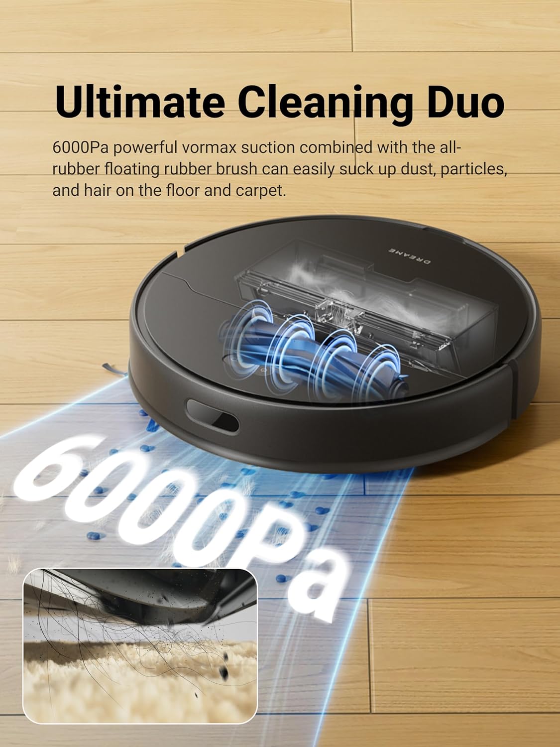 Dreame D9 Max Gen 2 Robot Vacuum and Mop Combo, LDS Navigation, 6000Pa Strong Suction, 240 Min Runtime, 2-in-1 Sweep and Mop, WiFi, App, Voice Control