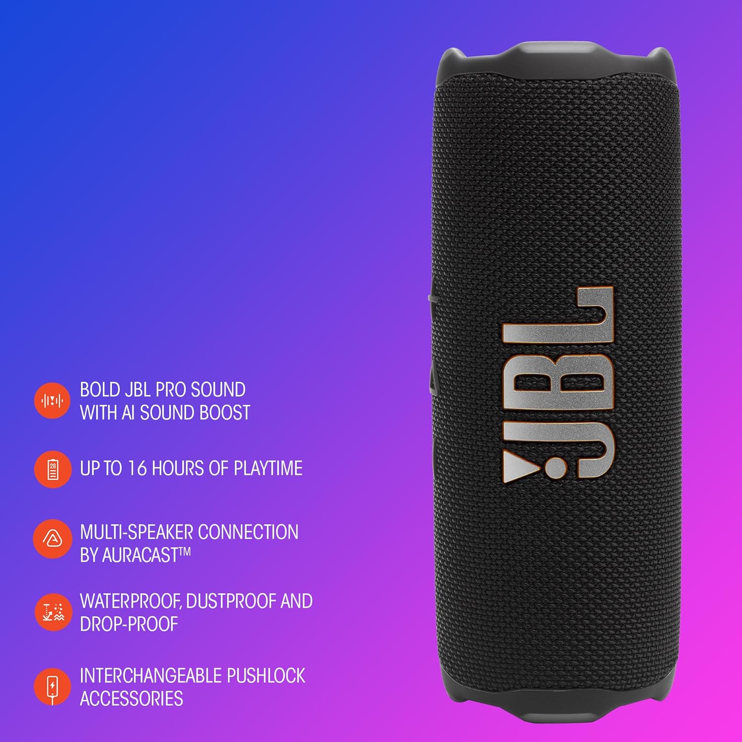 JBL Flip 7 Portable Waterproof Speaker, Black - Certified Refurbished