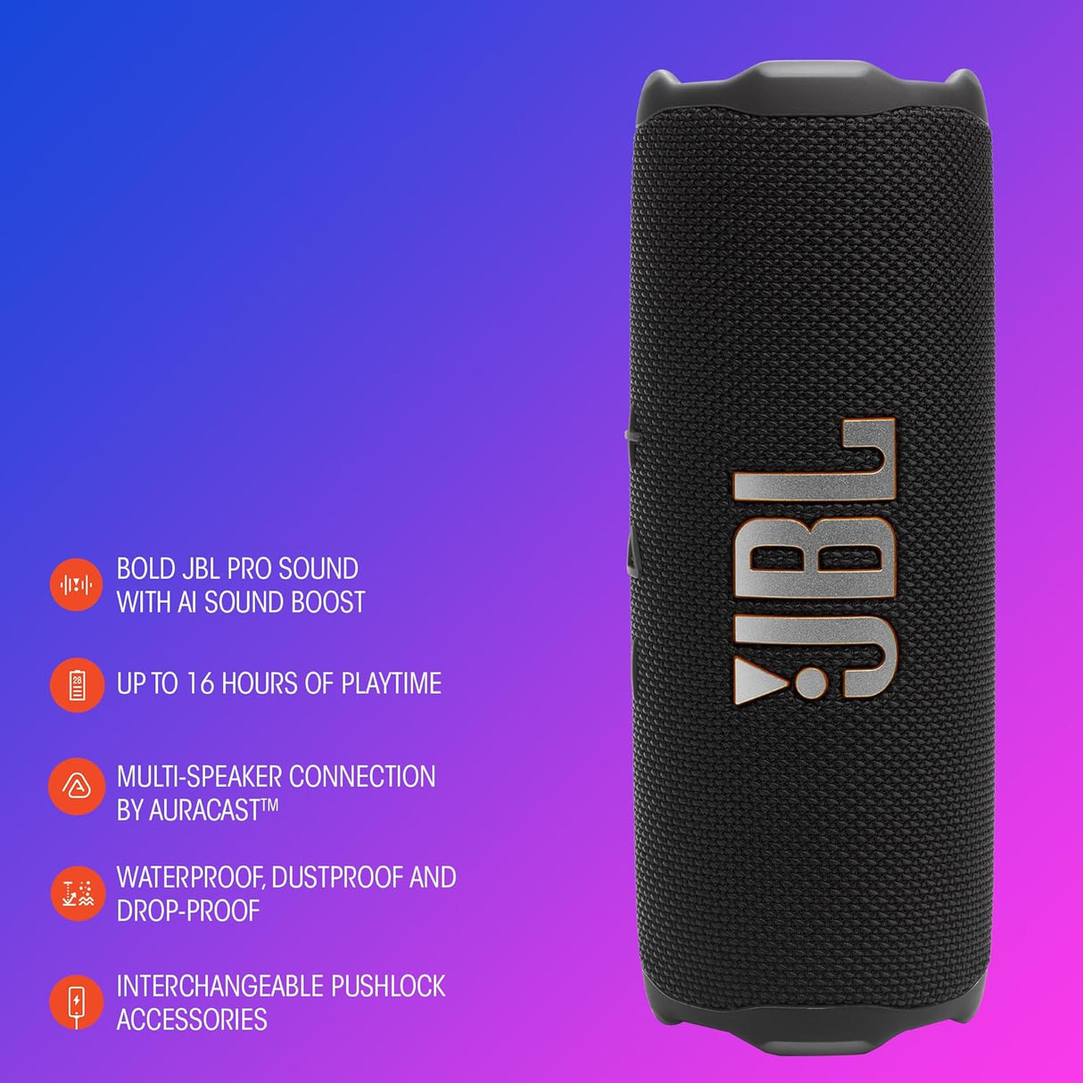 JBL Flip 7 Portable Waterproof Speaker, White - Certified Refurbished