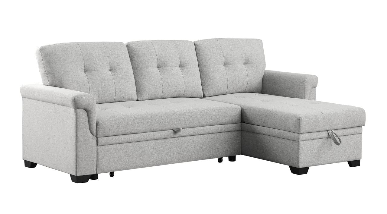 Willow & Hearth Lucca 84"W Light Gray Linen Reversible Sleeper Sectional Sofa with Storage Chaise