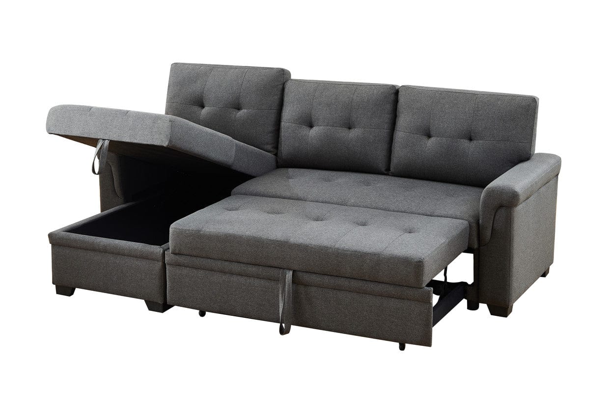 Willow & Hearth Lucca 84"W Dark Gray Linen Reversible Sleeper Sectional Sofa with Storage Chaise