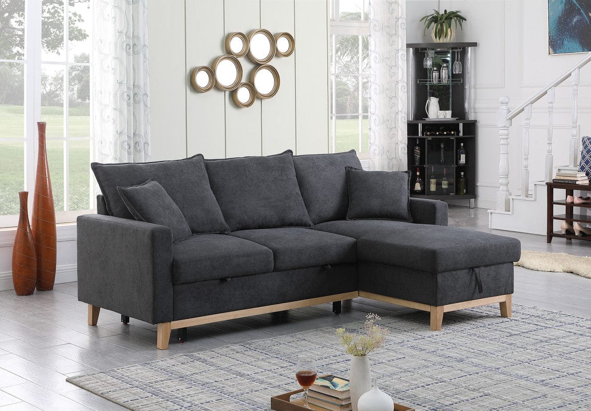Willow & Hearth Colton 84.25"W Dark Gray Woven Reversible Sleeper Sectional Sofa with Storage Chaise