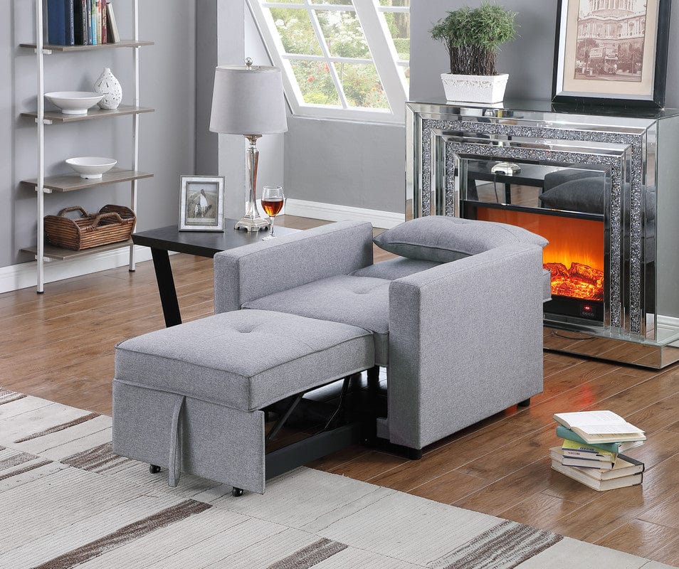 Willow & Hearth Zoey 33.25"W Light Gray Linen Convertible Sleeper Chair with Side Pocket