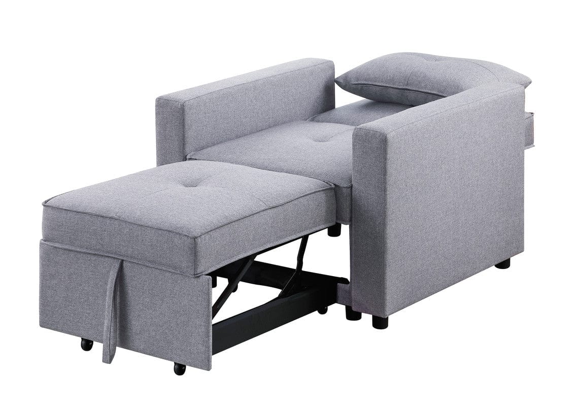 Willow & Hearth Zoey 33.25"W Light Gray Linen Convertible Sleeper Chair with Side Pocket
