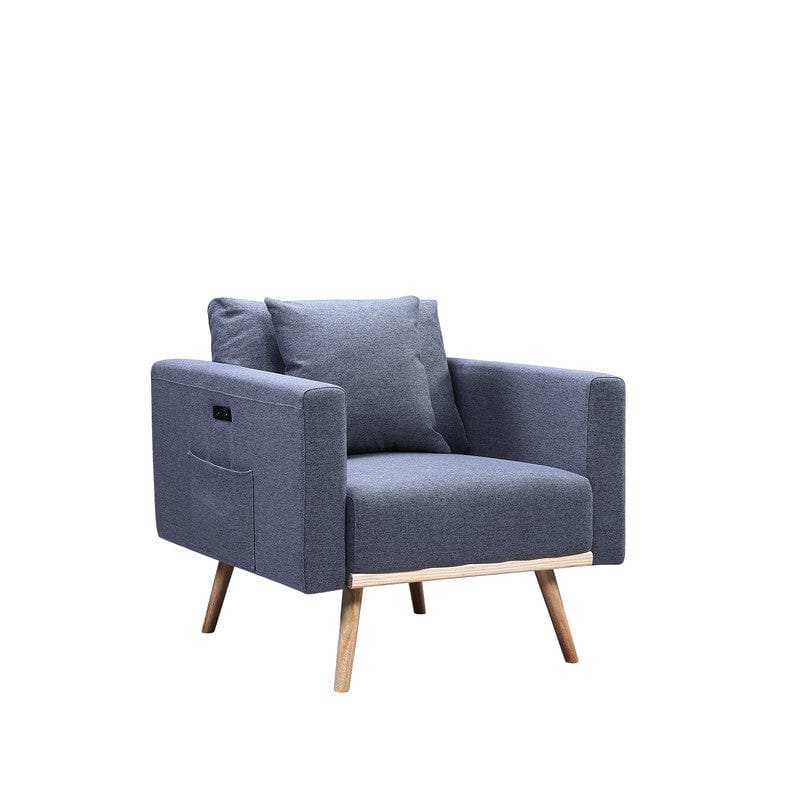 Willow & Hearth Easton 32.5"W Dark Gray Linen Fabric Chair with USB Charging Ports Pockets & Pillows