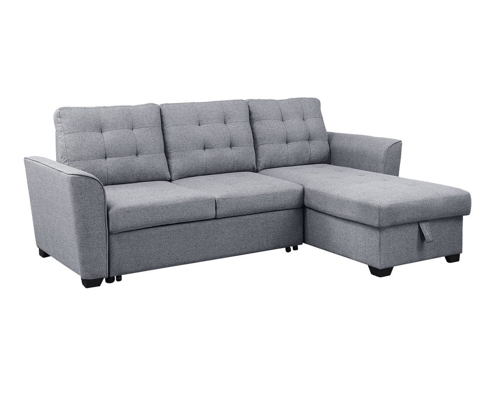 Willow & Hearth Avery 90.5"W Light Gray Linen Sleeper Sectional Sofa with Reversible Storage Chaise