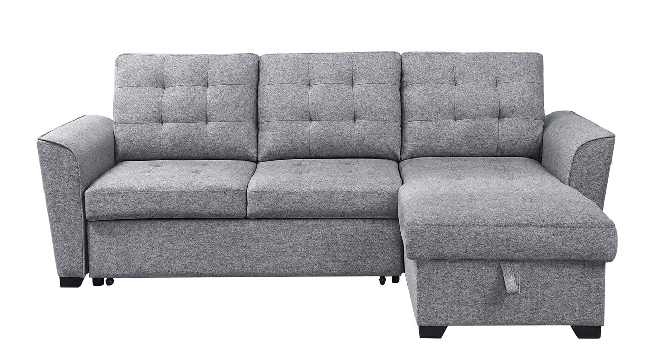 Willow & Hearth Avery 90.5"W Light Gray Linen Sleeper Sectional Sofa with Reversible Storage Chaise