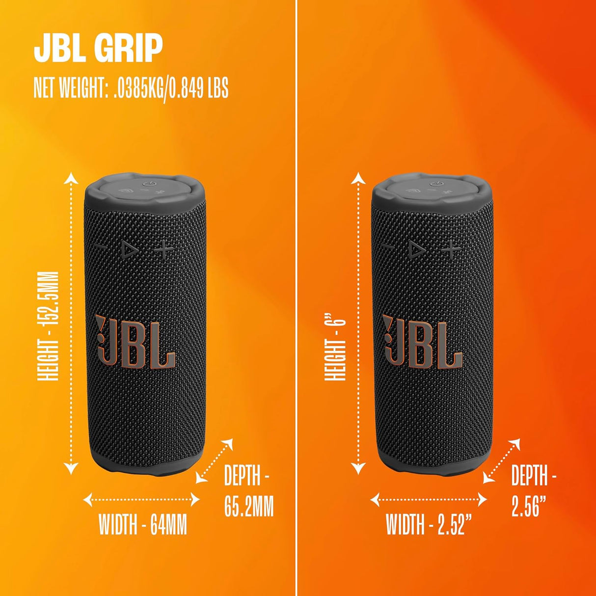 JBL Grip JBLGRIPBLKAM-Z Compact Bluetooth Speaker, Black - Certified Refurbished