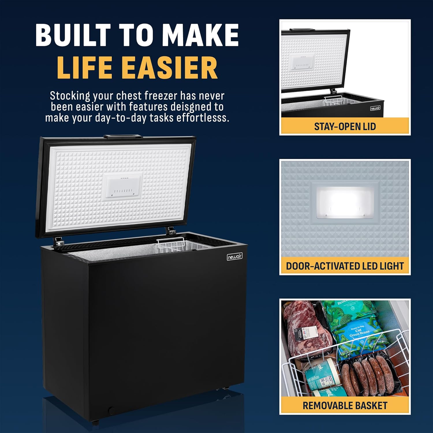 Newair Compact Chest Freezer with Temperature Control, 6.7 Cu. Ft., Black - Certified Refurbished