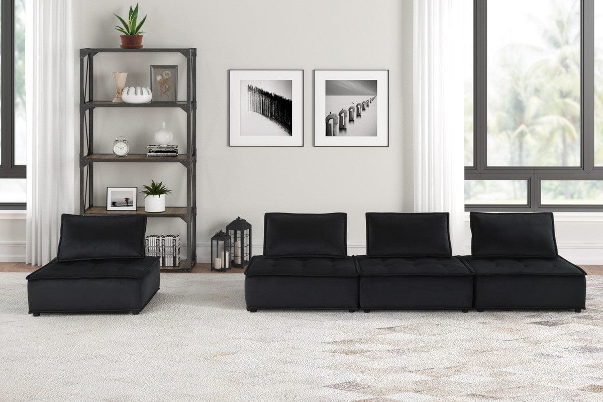Willow & Hearth Anna 160"W Black Velvet 4-Seater Modular Sofa