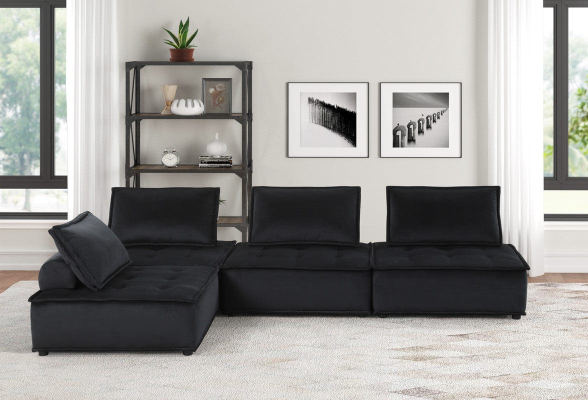 Willow & Hearth Anna 160"W Black Velvet 4-Seater Modular Sofa