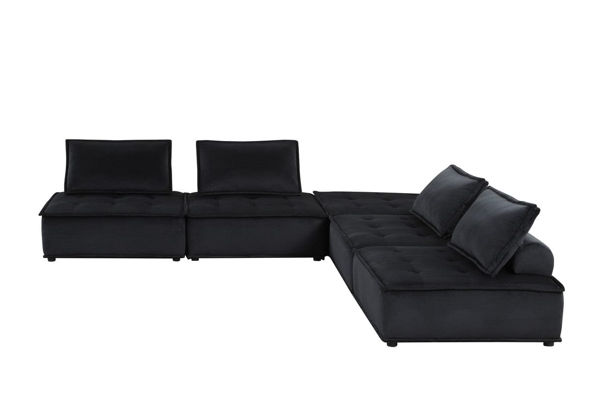 Willow & Hearth Anna 160"W Black Velvet 5 Pc Sectional Sofa Ottoman