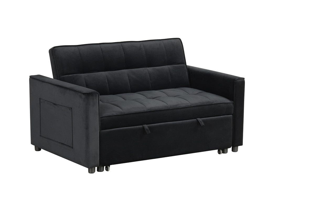 Willow & Hearth Maeve 53.5"W Black Velvet Convertible Sleeper Loveseat with Tufting and Side Pockets